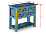 Sideboard with Drawers Solid Mango Wood Turquoise Hand Painted 244840