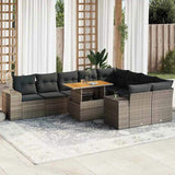 10 Piece Garden Sofa Set with Cushions Grey Poly Rattan Acacia 3327420