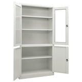Office Cabinet Light grey Steel, tempered glass 90x40x180 cm 335947