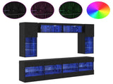 TV Wall Cabinet Set with LED 6 pcs Black Oak Engineered Wood 3402997