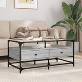 Coffee Table with Glass Top Grey Sonoma 98.5x50x45 cm Steel 846047