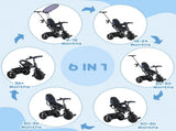 6 in 1 Tricycle for Kids with 5-point harness straps, Removable Canopy, Dark Blue T3398P348138