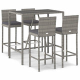 5 Piece Garden Bar Set with Cushions Grey Poly Rattan 3203920