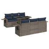 7 Piece Garden Sofa Set with Cushions Grey Poly Rattan Acacia 3326422