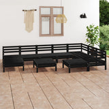 10 Piece Garden Lounge Set Solid Wood Pine Black 3083033