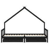 Kids Bed Frame with Drawers Black 90x200 cm Solid Wood Pine 834554