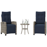 3 Piece Bistro Set with Cushions Grey Poly Rattan 365255