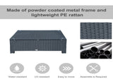 PE Rattan Coffee Table, Rectangular Outdoor Coffee Table with Tempered Glass Top, 70 KG Capacity for T3398P315945