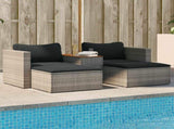 5 Piece Garden Sofa Set with Cushions Grey Poly Rattan Acacia 365726