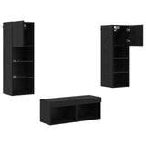 TV Wall Cabinets Wall-mounted 4 pcs Black Oak Engineered Wood 3402919