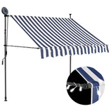 Manual Retractable Awning with LED 150 cm Blue and White 145842