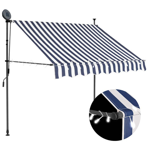 Manual Retractable Awning with LED 150 cm Blue and White 145842