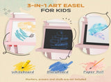 3 in 1 Kids Easel Double-Sided Magnetic Whiteboard and Chalkboard with Paper Roll, Storage Baskets T3398P378908