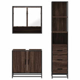 ZNTS 3 Piece Bathroom Furniture Set Brown Oak Engineered Wood 3301159