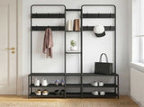 Coat Stand with Shoes Bench Black Oak 143 x 30 x 199.5 cm 8012044