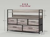 Rustic Chest of Five Fabric Drawers - Grey Wood Effect T3398P330539