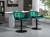 Bar Stools Set Of 2, Velvet-Touch Barstools with Metal Frame Footrest and Adjustable Height, Green T3398P328166