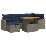7 Piece Garden Sofa Set with Cushions Black Poly Rattan Acacia 3328006