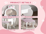 Bunny-Design Kids Dressing Table, with Mirror and Stool - White and Pink T3398P347986