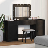 Dressing Table with Mirror Lights 3 pcs Black Engineered Wood 3334246