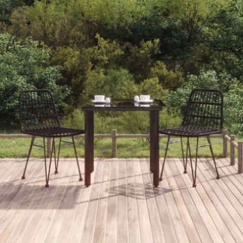 ZNTS 3 Piece Garden Dining Set Black Poly Rattan 3157894