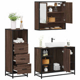 3 Piece Bathroom Furniture Set Brown Oak Engineered Wood 3301064