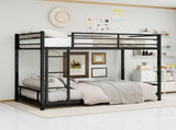 Black metal bunk bed for both adults and children, with safety railing and ladder, mattress size W3987P434167