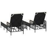 Sun Lounger Reclining 3 pcs Black and Cream White Poly Rattan 365432