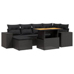 ZNTS 7 Piece Garden Sofa Set with Cushions Black Poly Rattan 3272735