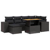 ZNTS 7 Piece Garden Sofa Set with Cushions Black Poly Rattan 3272735