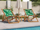 Folding Beach Chair Leaf Pattern Solid Wood Eucalyptus and Fabric 366566