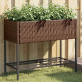 ZNTS Garden Planter with Shelf Brown Poly Rattan 366385