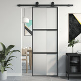 Sliding Door Black 76x205 cm Tempered Glass and Aluminium 155198