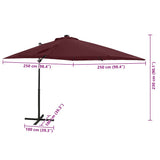 Cantilever Garden Parasol with Pole and LED Lights Bordeaux Red 250 cm 312326