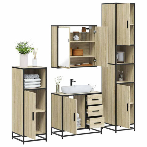 ZNTS 4 Piece Bathroom Furniture Set Sonoma Oak Engineered Wood 3301196