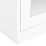 Office Cabinet White 90x40x180 cm Steel and Tempered Glass 335938
