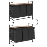 Laundry Basket 3 Compartments with Wheels Smoked Oak 859092