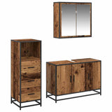 Bathroom Furniture Set with Door 3 pcs Old Wood Engineered Wood 3402456