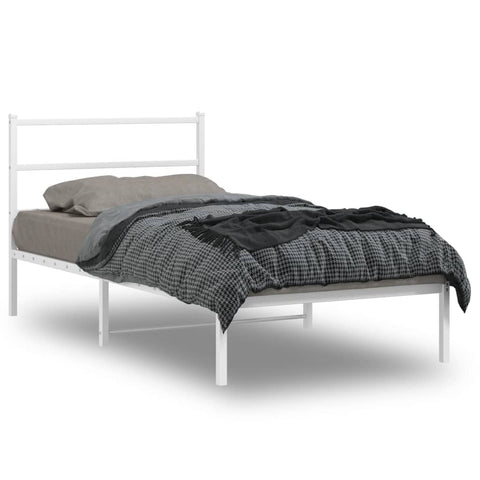 Metal Bed Frame without Mattress with Headboard White 107x203cm 355410