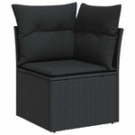 ZNTS 9 Piece Garden Sofa Set with Cushions Black Poly Rattan Acacia 3327520