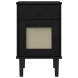 Bedside Cabinet SENJA Rattan Look Black 40x35x65 cm Solid Wood Pine 358015