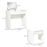 Makeup Desk with Drawer, Vanity Table Set with Flip-up Mirror and Cushioned Stool, White T3398P342982