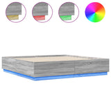 Bed Frame with LED without Mattress Grey Sonoma 200x200 cm 3209588