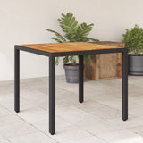 Garden Table with Acacia Wood Top Black 90x90x75 cm Poly Rattan 365529