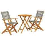 Bistro Set Grey and Natural Wood Solid acacia wood, PE rattan Small 3281791