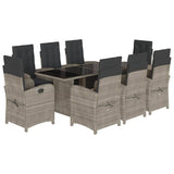 9 Piece Garden Dining Set with Cushions Light Grey Poly Rattan 3212499
