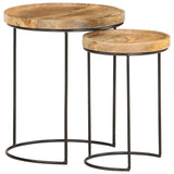 ZNTS 2 Piece Coffee Table Set Solid Mango Wood and Steel 321705