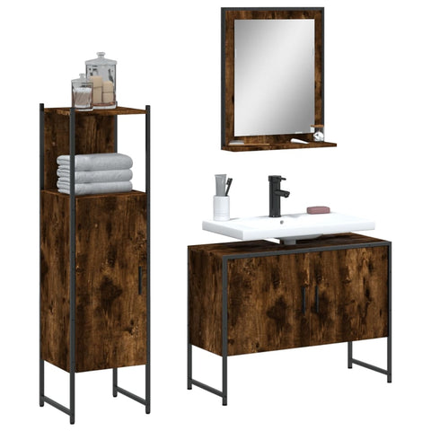 ZNTS 3 Piece Bathroom Cabinet Set Smoked Oak Engineered Wood 3214351