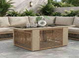 Garden Table Beige 100 x 55 x 37 cm PE Rattan and Glass 42035138