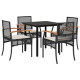 Garden Dining Set Table Black, Chair Black, Cushion Cream White 3213604